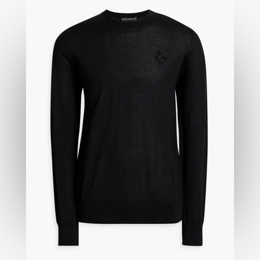 Dolce and Gabbana Bead-Embellished Cashmere Sweater, Size 56 IT